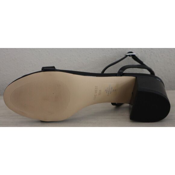 Nine West Women's Sz 10M Black PU Leather Allora Block Heel Sandals - Picture 3 of 7